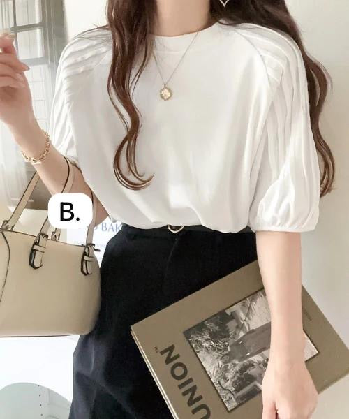 🇯🇵 日本直送 Classical Elf 100%純棉 氣質打褶燈籠袖T恤 ✨ CE1300007