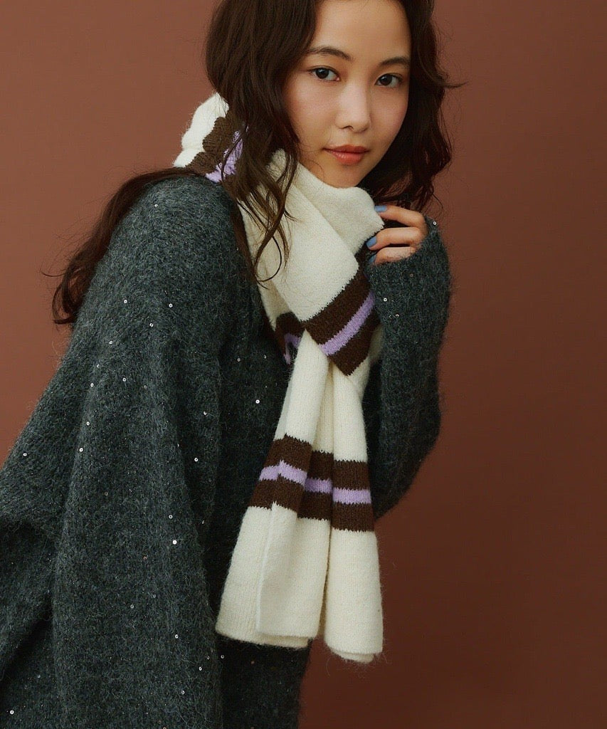 🇯🇵 日本直送 3COINS 復古多色條紋羊毛混紡針織圍巾🧣✨ 2623-SD3-KNIT-0