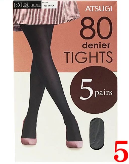 ATSUGI 80 Denim Women's Black Pantyhose 5 Pairs Set L~XL Size