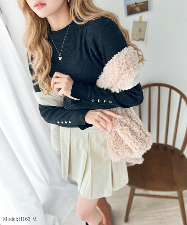 🇯🇵 日本直送 Classical Elf 袖鈕釦 高領坑紋 針織上衣 ce1020148