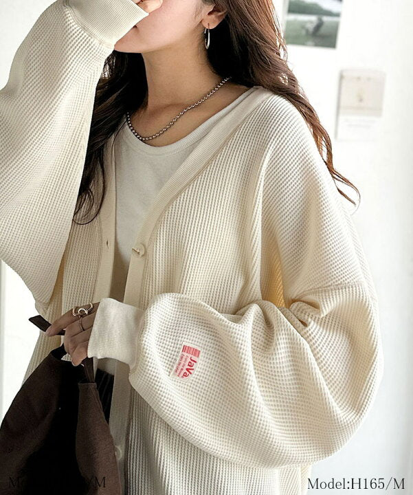 🇯🇵 日本直送 Classical Elf × Java 聯乘 配色車線華夫格 V 領寬鬆開襟外套 🧥 jv1260505