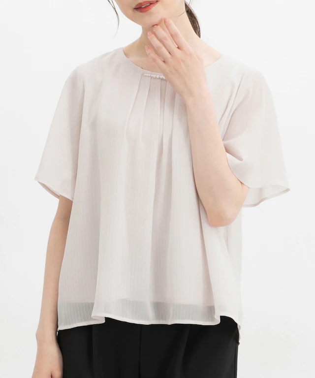 🇯🇵 Direct from Japan: Honeys GLACIER Cooling Liner Pearl Collar Ruffle Sleeve Chiffon Top 👚✨ 580063034337