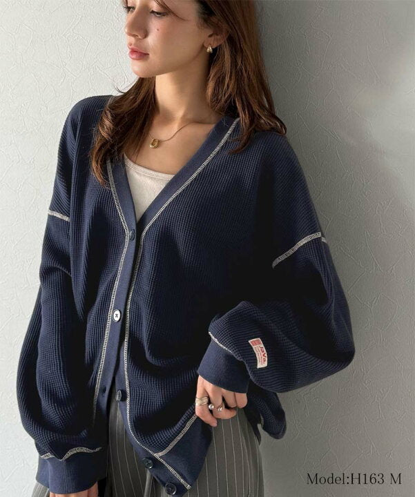 🇯🇵 日本直送 Classical Elf × Java 聯乘 配色車線華夫格 V 領寬鬆開襟外套 🧥 jv1260505