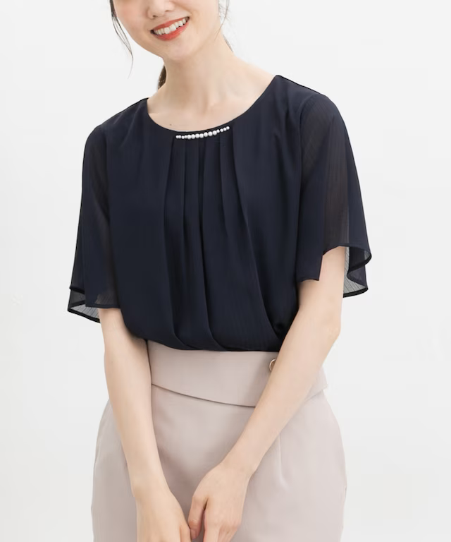 🇯🇵 Direct from Japan: Honeys GLACIER Cooling Liner Pearl Collar Ruffle Sleeve Chiffon Top 👚✨ 580063034337