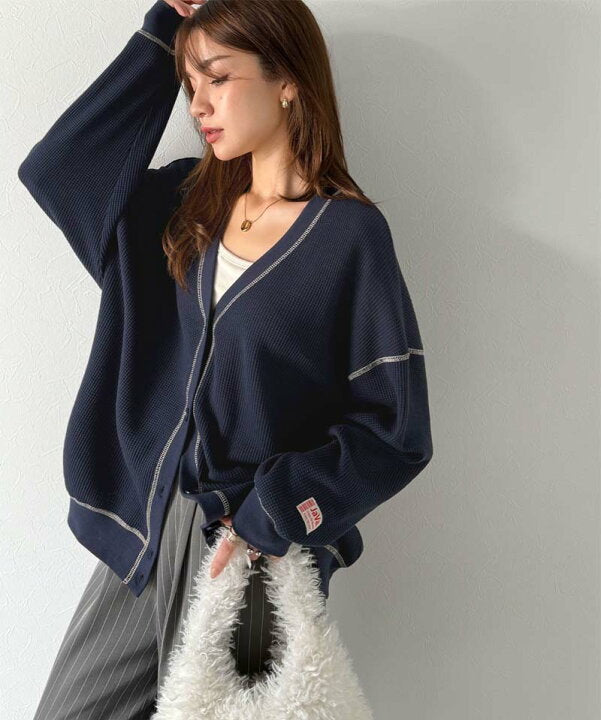 🇯🇵 日本直送 Classical Elf × Java 聯乘 配色車線華夫格 V 領寬鬆開襟外套 🧥 jv1260505