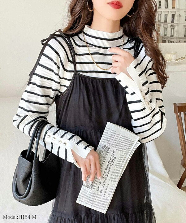 🇯🇵 日本直送 Classical Elf 袖鈕釦 高領坑紋 針織上衣 ce1020148