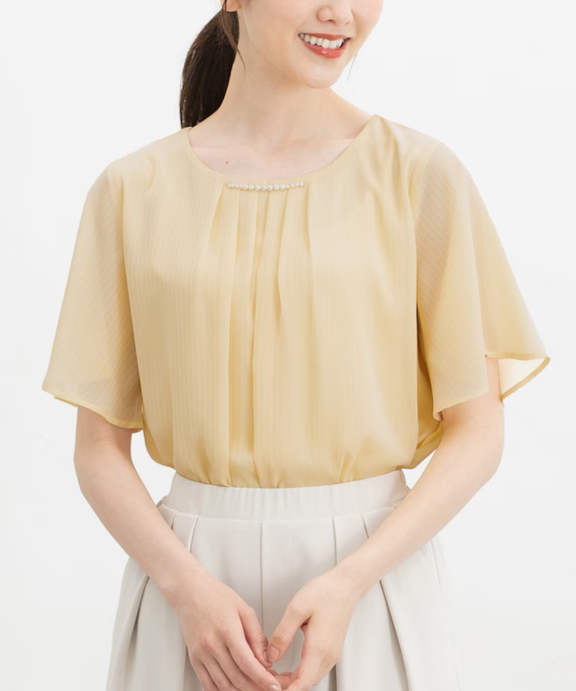 🇯🇵 Direct from Japan: Honeys GLACIER Cooling Liner Pearl Collar Ruffle Sleeve Chiffon Top 👚✨ 580063034337