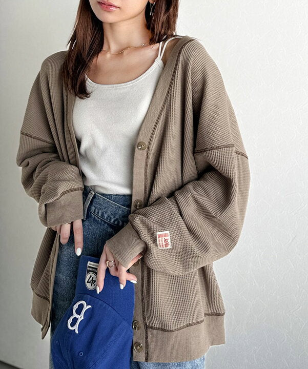 🇯🇵 日本直送 Classical Elf × Java 聯乘 配色車線華夫格 V 領寬鬆開襟外套 🧥 jv1260505