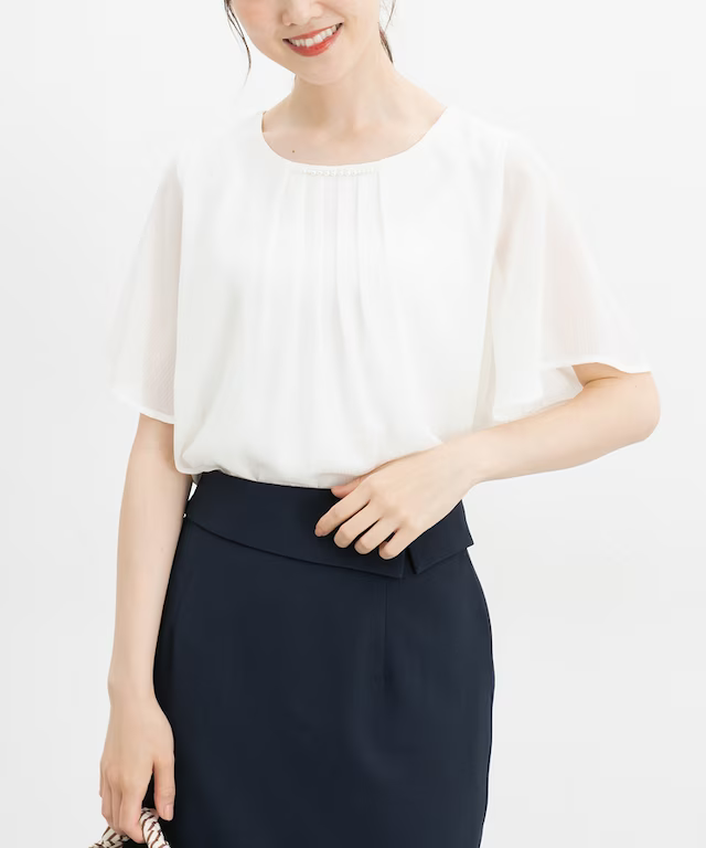🇯🇵 Direct from Japan: Honeys GLACIER Cooling Liner Pearl Collar Ruffle Sleeve Chiffon Top 👚✨ 580063034337
