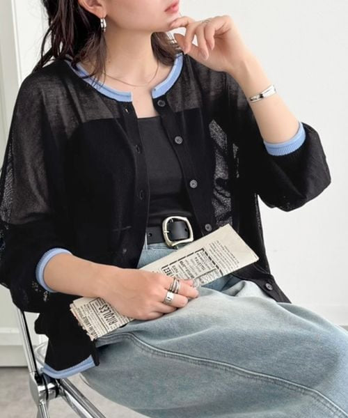 🇯🇵 Direct from Japan Classical Elf Two-Way Sheer Knit Cardigan with Contrast Trim ✨ 644061