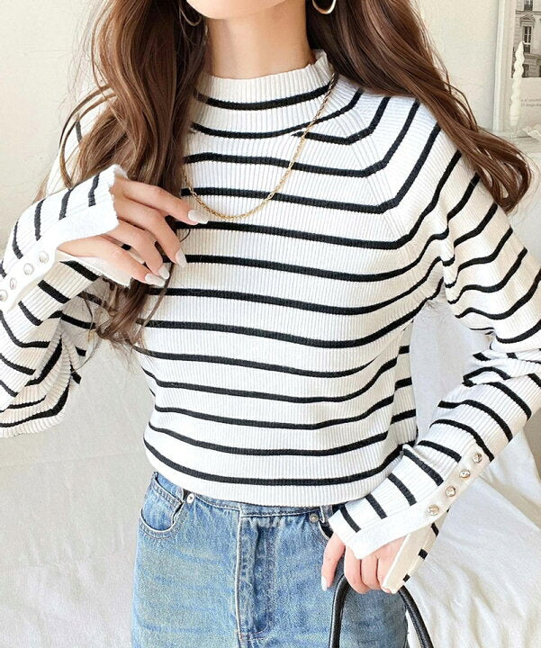 🇯🇵 日本直送 Classical Elf 袖鈕釦 高領坑紋 針織上衣 ce1020148