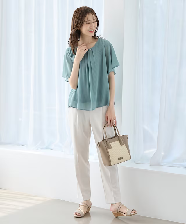 🇯🇵 Direct from Japan: Honeys GLACIER Cooling Liner Pearl Collar Ruffle Sleeve Chiffon Top 👚✨ 580063034337