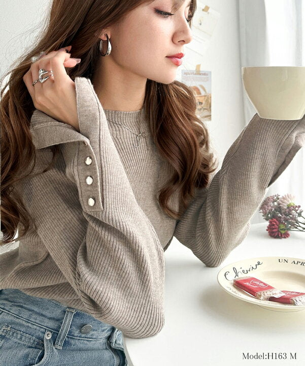 🇯🇵 日本直送 Classical Elf 袖鈕釦 高領坑紋 針織上衣 ce1020148