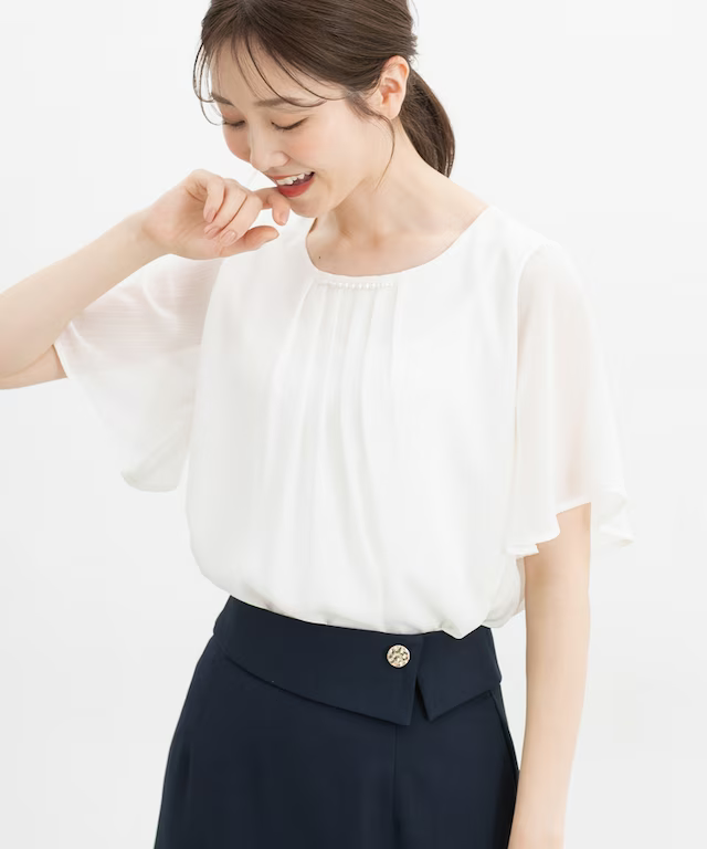 🇯🇵 Direct from Japan: Honeys GLACIER Cooling Liner Pearl Collar Ruffle Sleeve Chiffon Top 👚✨ 580063034337