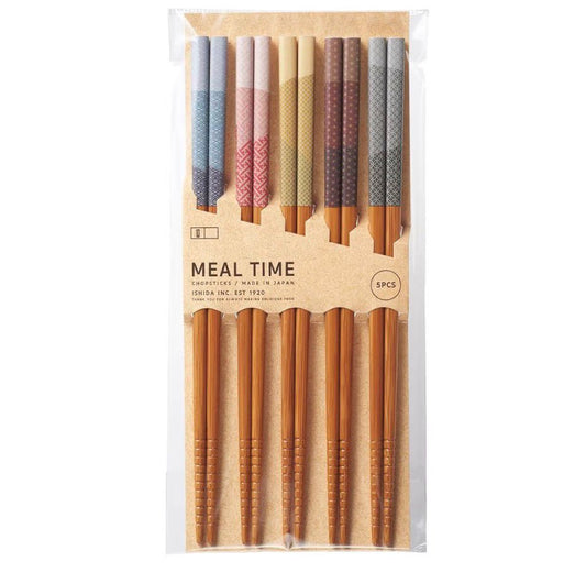 🇯🇵 日本直送 ISHIDA 天然竹五色雲紋筷子套裝 (5對入) 🥢✨