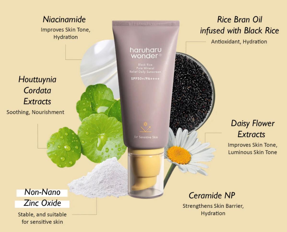 🇭🇰 Direct from Hong Kong: Haruharu Wonder Black Rice Pure Mineral Daily Sunscreen SPF50+/PA++++ 50ml