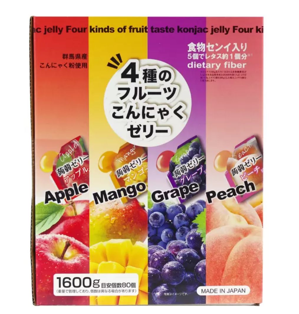 🇯🇵 Direct from Japan Costco Yukiguni Aguri 4 Types Fruit Konjac Jelly 🍇🍎🍑🥭 1600g (Approx. 80 pcs)