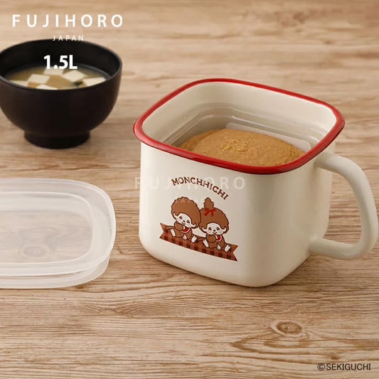 🇯🇵 日本直送 Fujihoro 富士琺瑯 x Monchhichi 多用途味噌鍋/儲存鍋 🍲✨ 1.5L