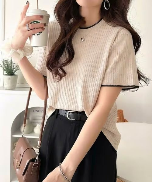 🇯🇵 日本直送 Classical Elf 領口袖口撞色短袖羅紋針織衫 👚✨ ce1050376 650657