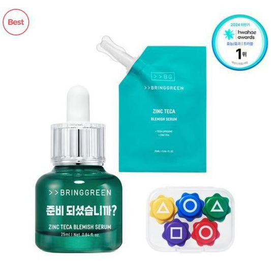 ❤‍🔥韓國直送 BRINGGREEN x 魷魚遊戲Zinc Teca 1.2% Blemish Serum 25+25ml refill  送抓石子game