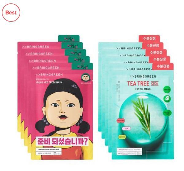 ❤‍🔥韓國直送 BRINGGREEN x 魷魚遊戲 tea tree circa 5pcs+英熙 fresh mask 5pcs