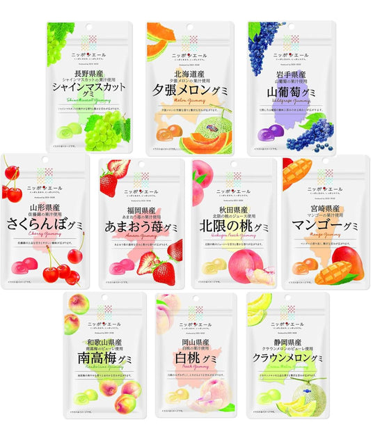 🇯🇵 Direct from Japan✨National Fruit Flavored Juice Gummy Candies🍇🍓🍑 Set of 10 40g x 10