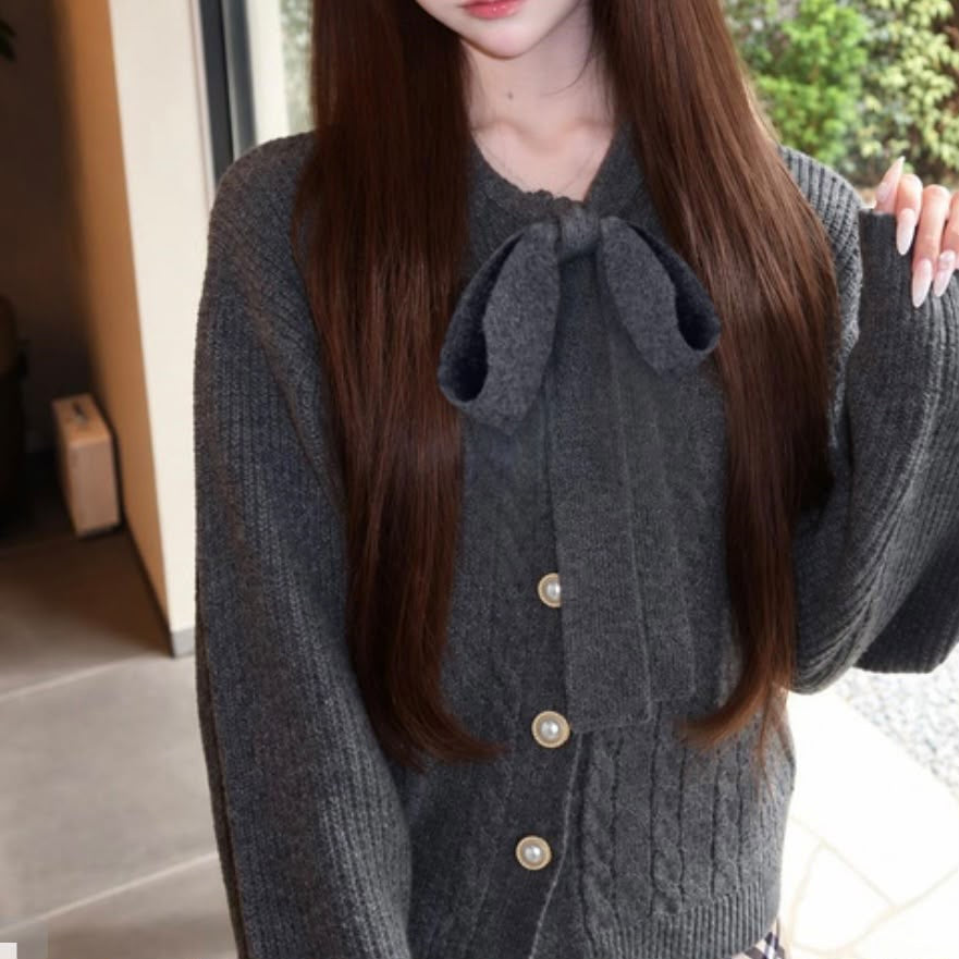 🇯🇵 日本直送 GRL 珍珠鈕扣麻花針織開襟外套附蝴蝶結 (fs117)